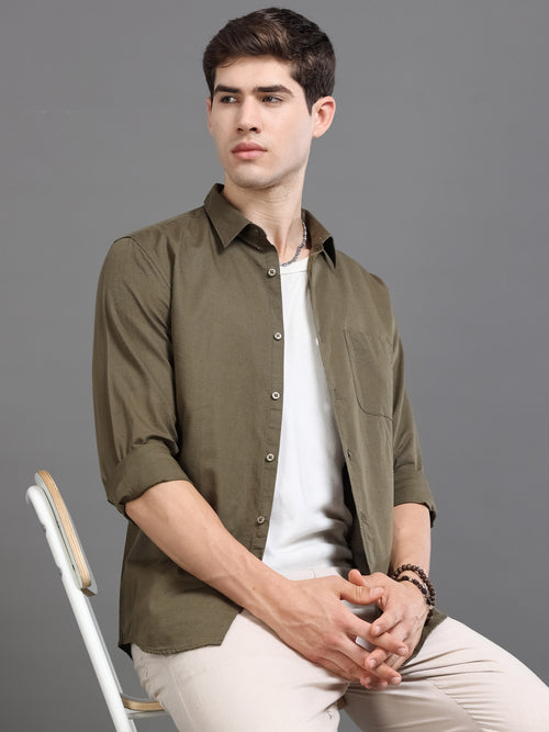 Men Smart Cotton Linen Slim Fit Shirt