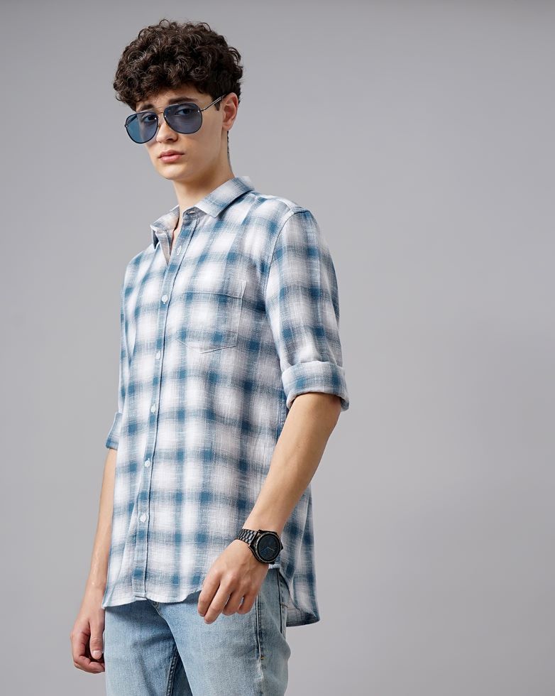 Moklino  Checks Slimfit  Cotton Casual Shirt