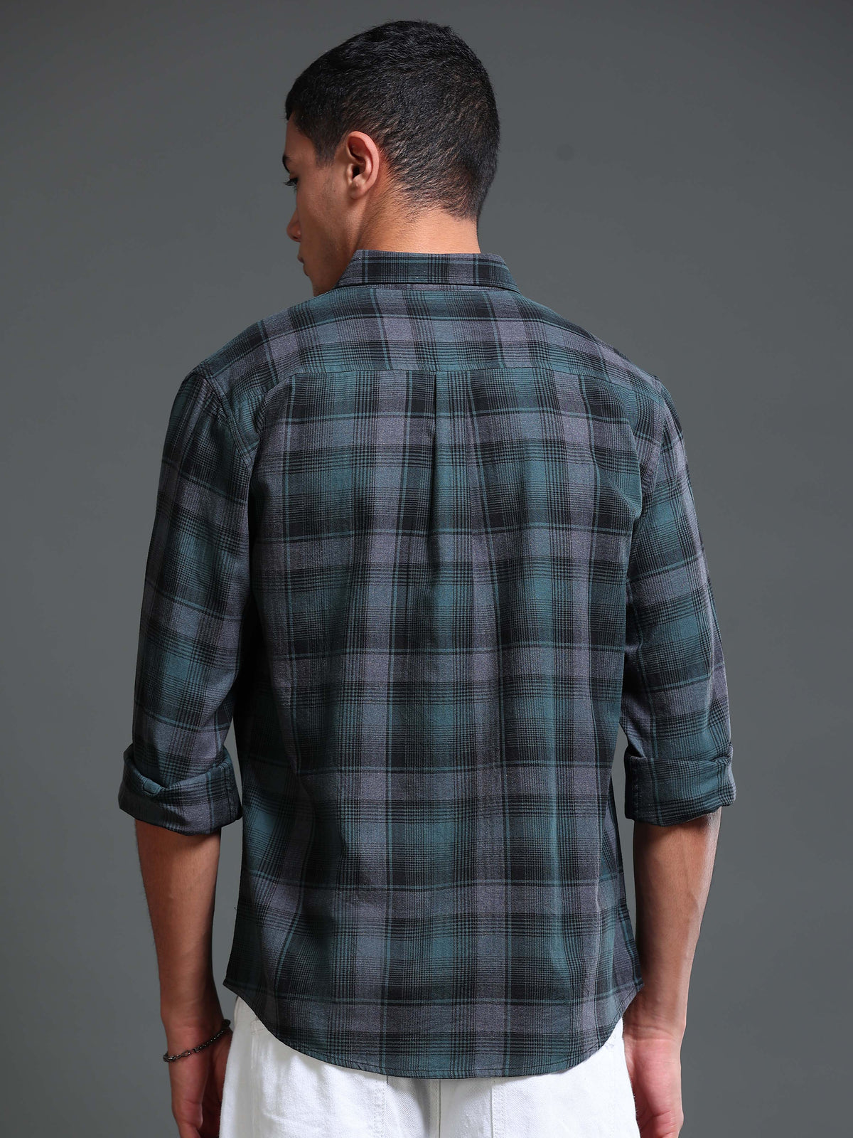 Men's Melange Twill Green Checks Shirts