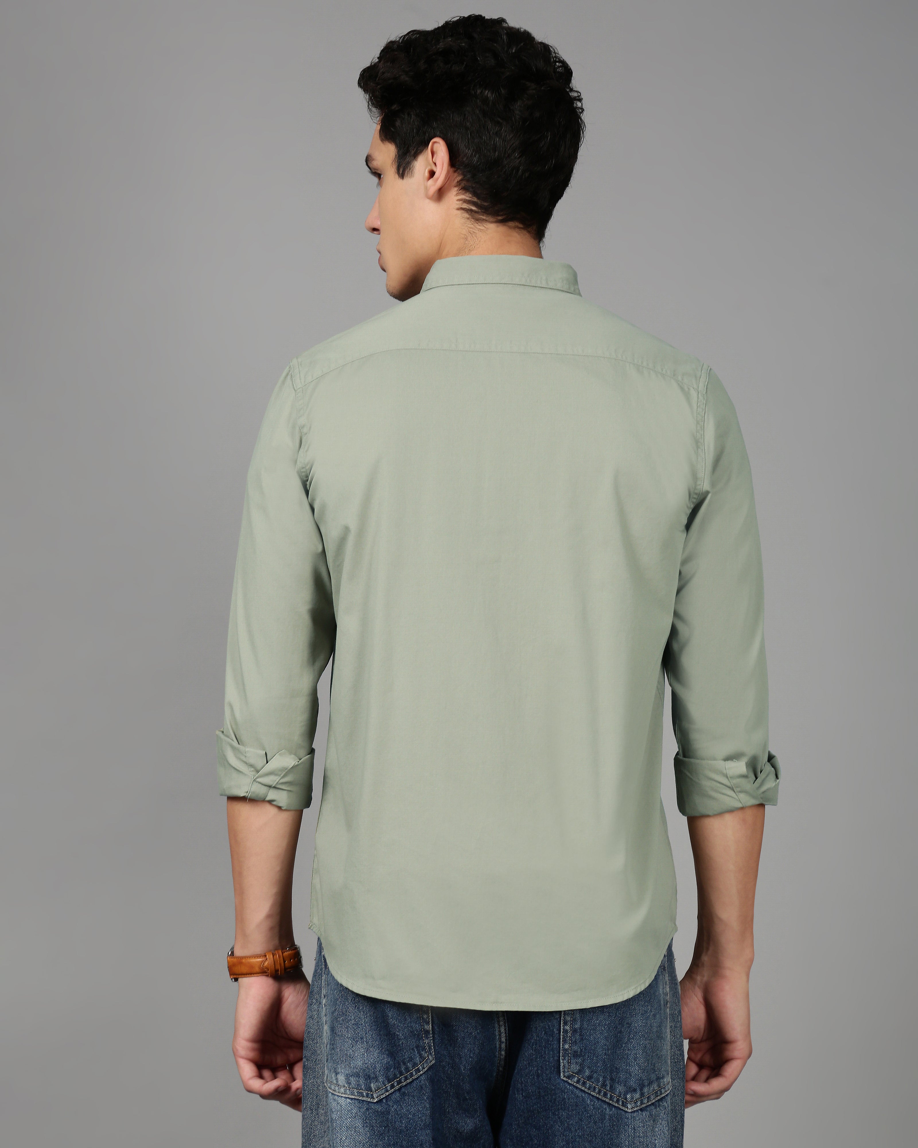 Men Smart Slim Fit Solid Button-Down Collar Cotton Casual Shirt
