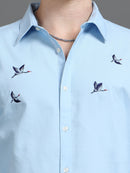 Men Oxford Embroidary Slim Fit Shirt