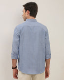 Men Smart Fit Vertical Striped Button-Down Collar Cotton Casual Shirt