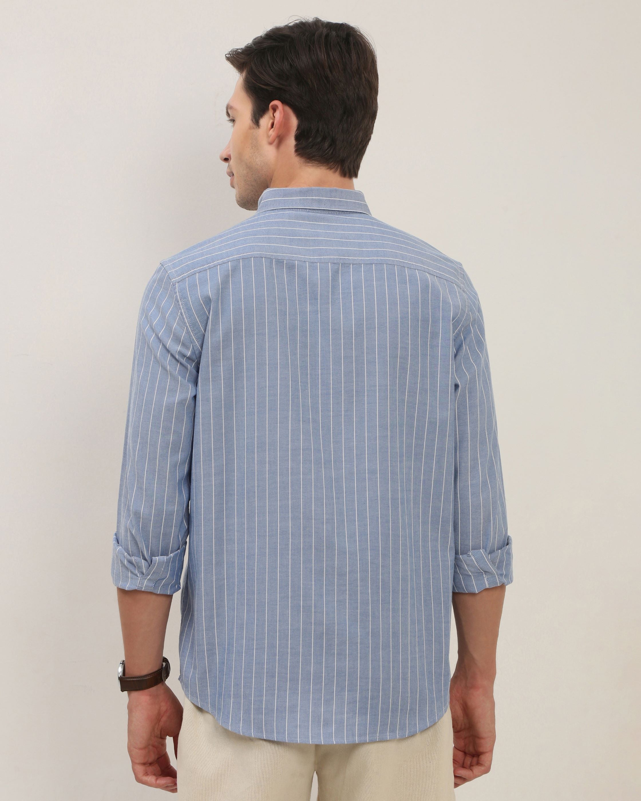 Men Smart Fit Vertical Striped Button-Down Collar Cotton Casual Shirt