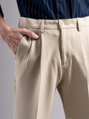 Men Low-Rise Relaxed Fit Stretchable Pleated Chinos