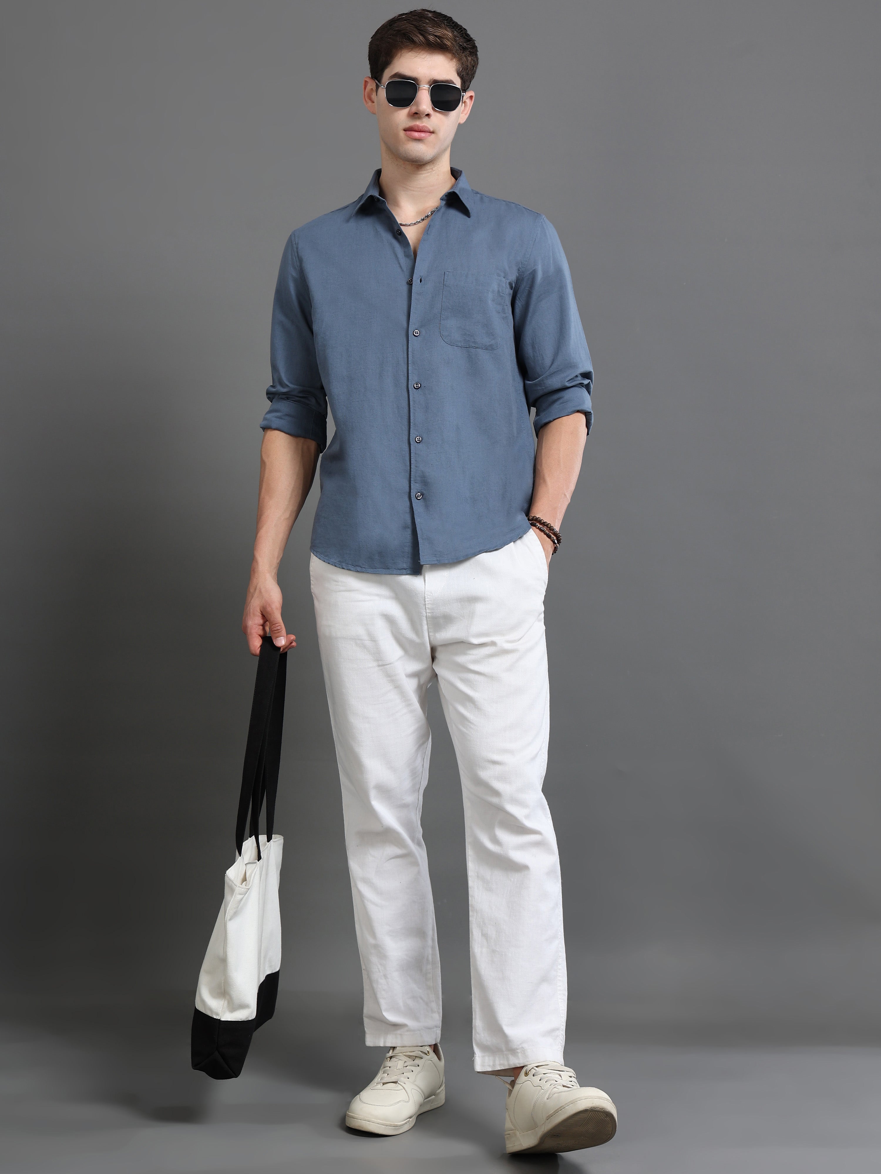 Men Smart Cotton Linen Slim Fit Shirt