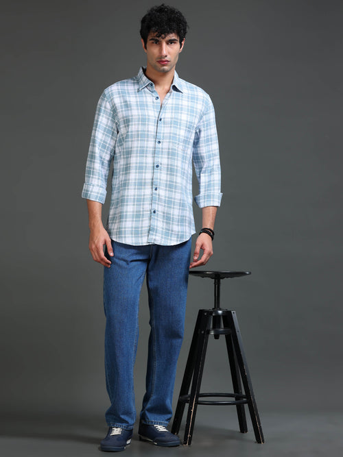 Men's Slub Herringbone Checks Shirt