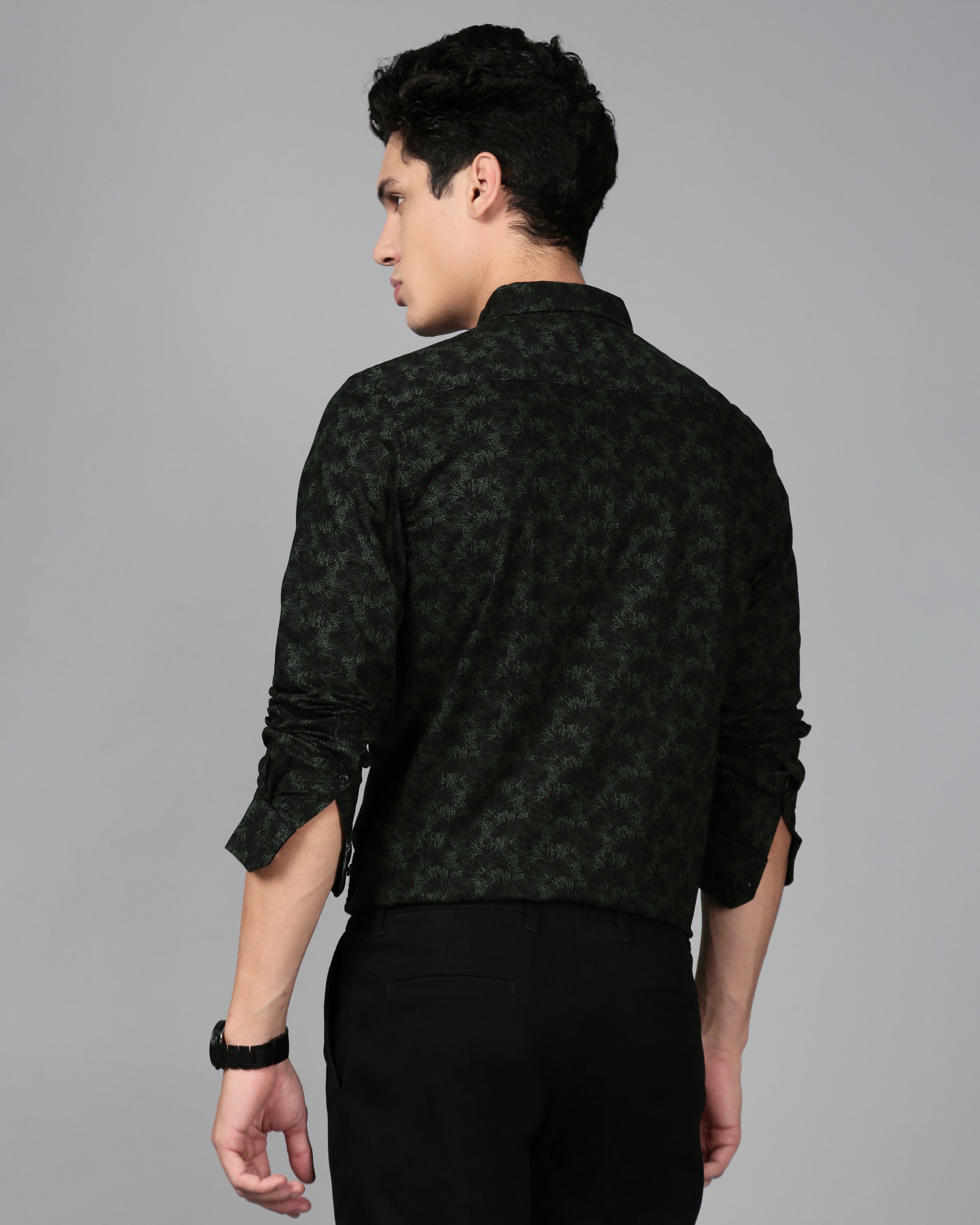 Smart Slim Fit Floral Printed Spread Collar Cotton Casual Shirt