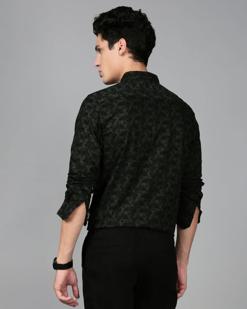 Smart Slim Fit Floral Printed Spread Collar Cotton Casual Shirt