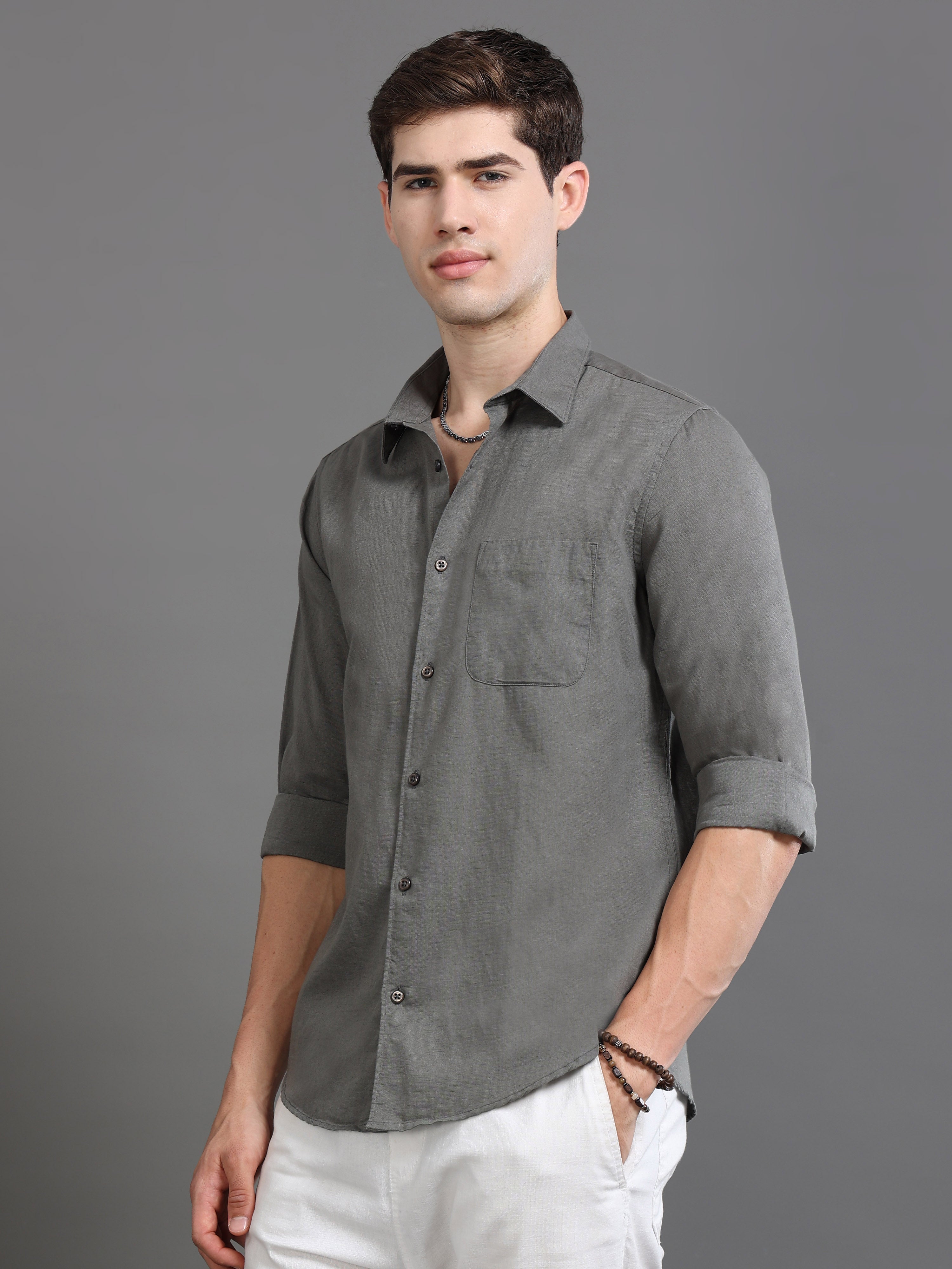 Men Smart Cotton Linen Slim Fit Shirt