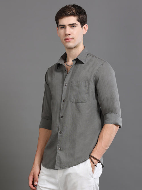 Men Smart Cotton Linen Slim Fit Shirt