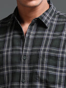 Men's Melange Twill Olive Checks Shirts