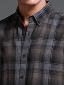 Men's Melange Twill Brown Checks Shirts