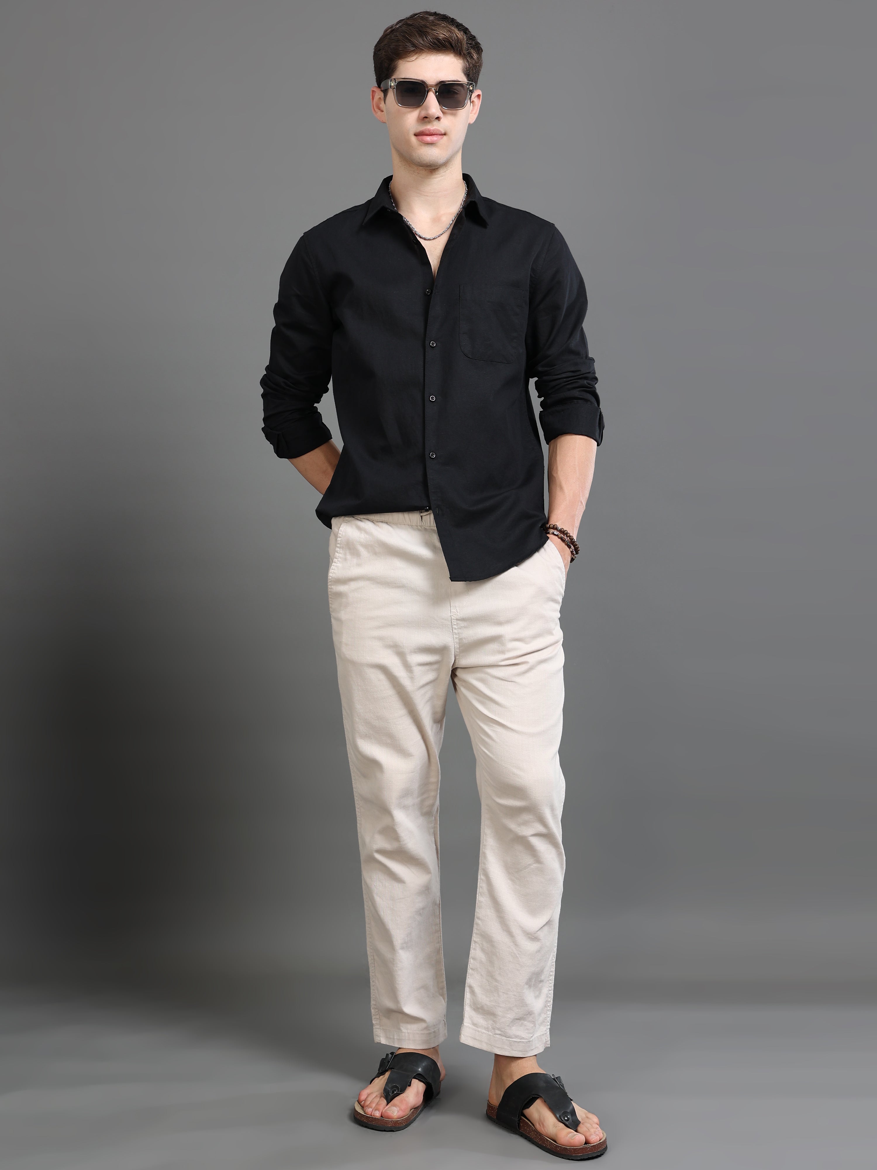 Men Smart Cotton Linen Slim Fit Shirt