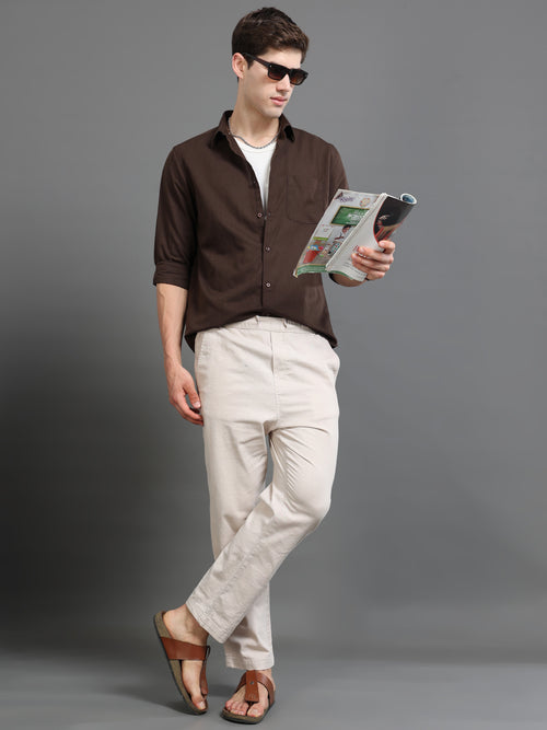 Men Smart Cotton Linen Slim Fit Shirt