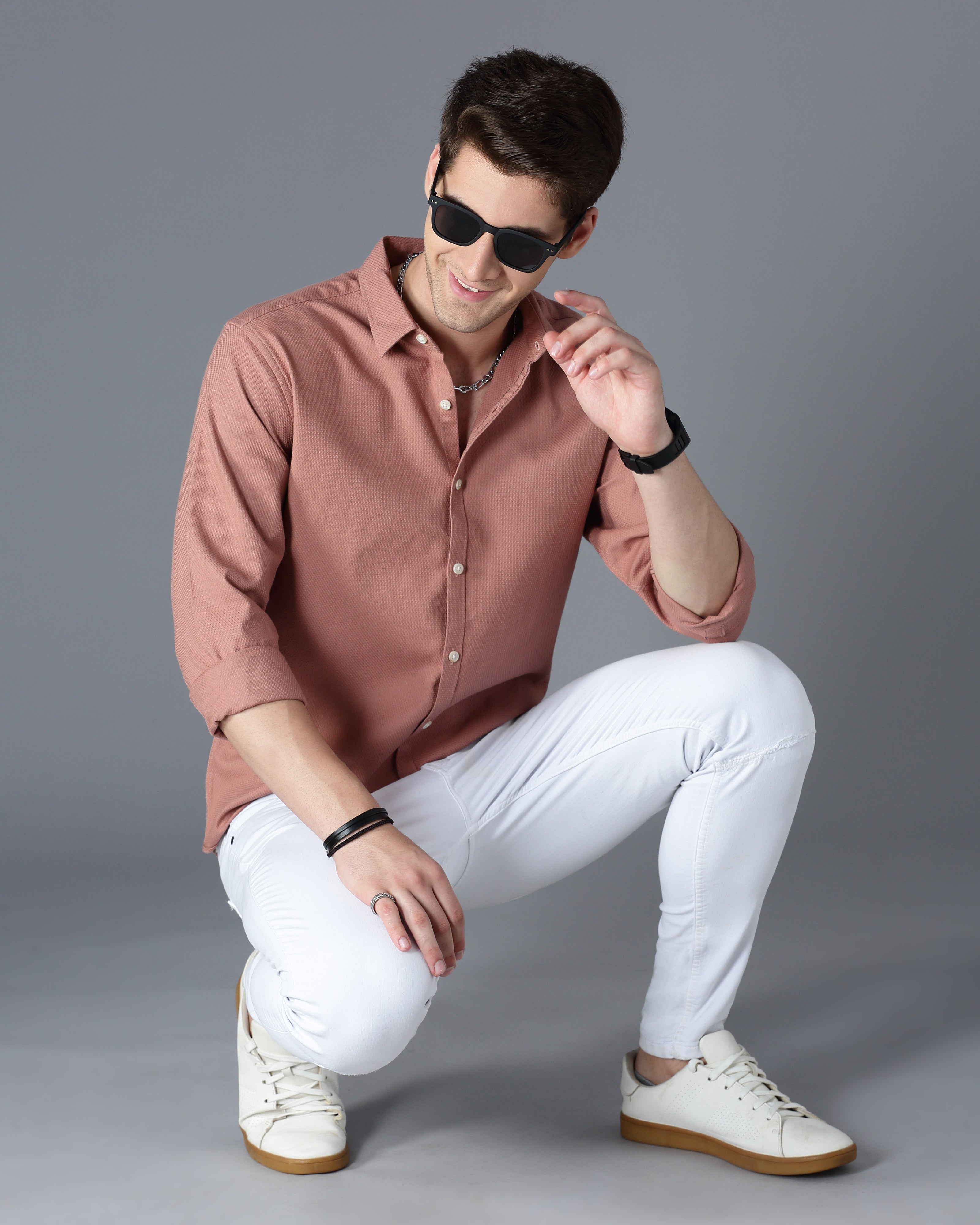 mauve Self Design Dobby Shirt
