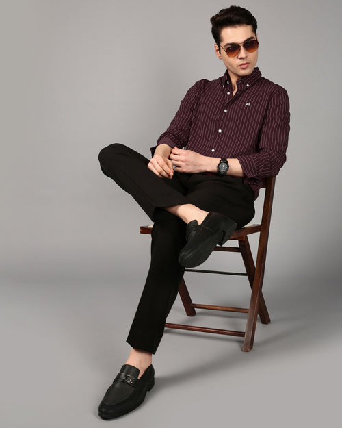 Comfort Slim Fit Vertical Striped Button-Down Collar Casual Shirt