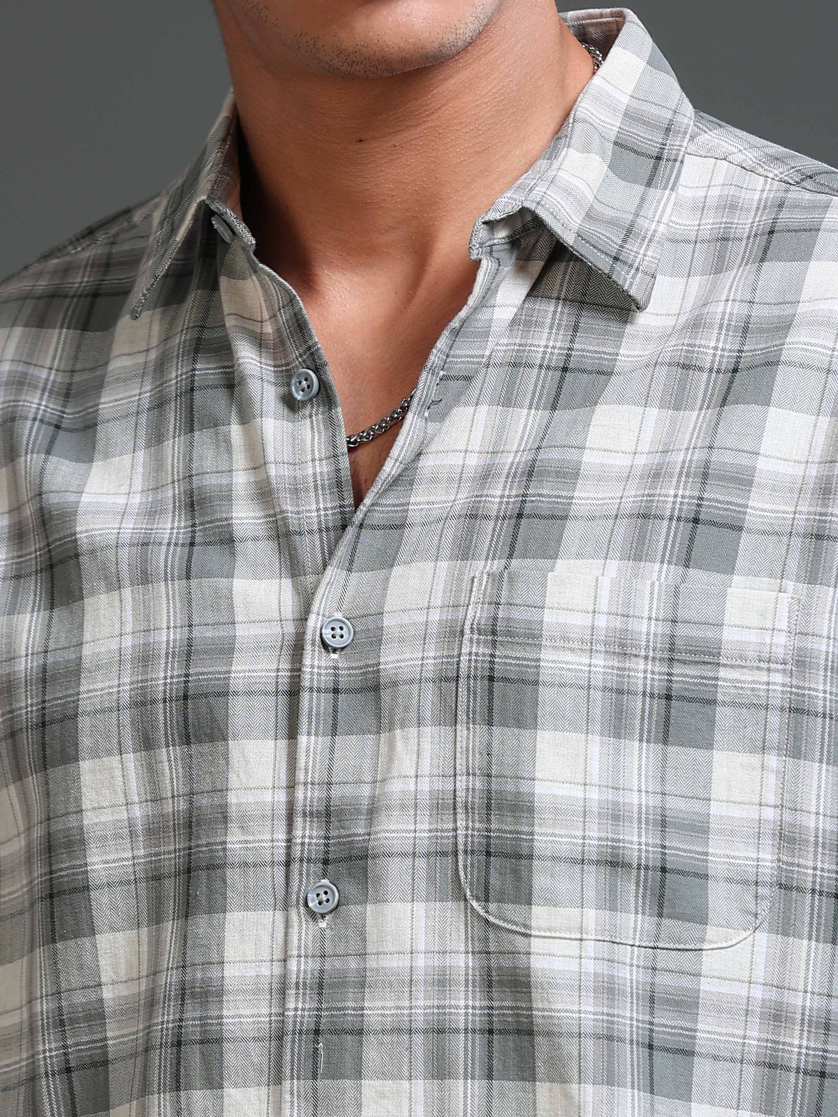 Men's Melange Twill Green Checks Shirts