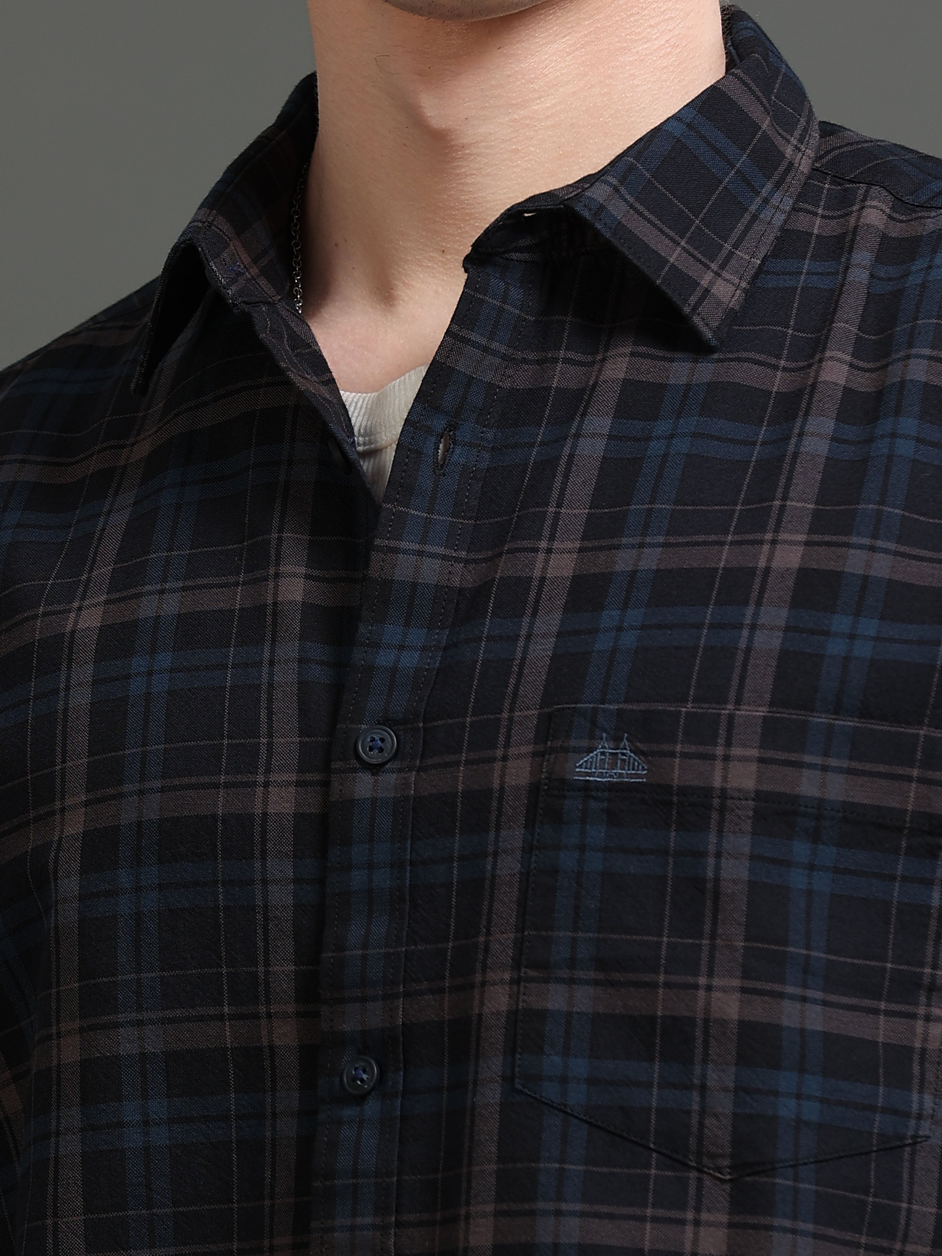 Men Smart Slim Fit Tartan Checks Checked Casual Shirt