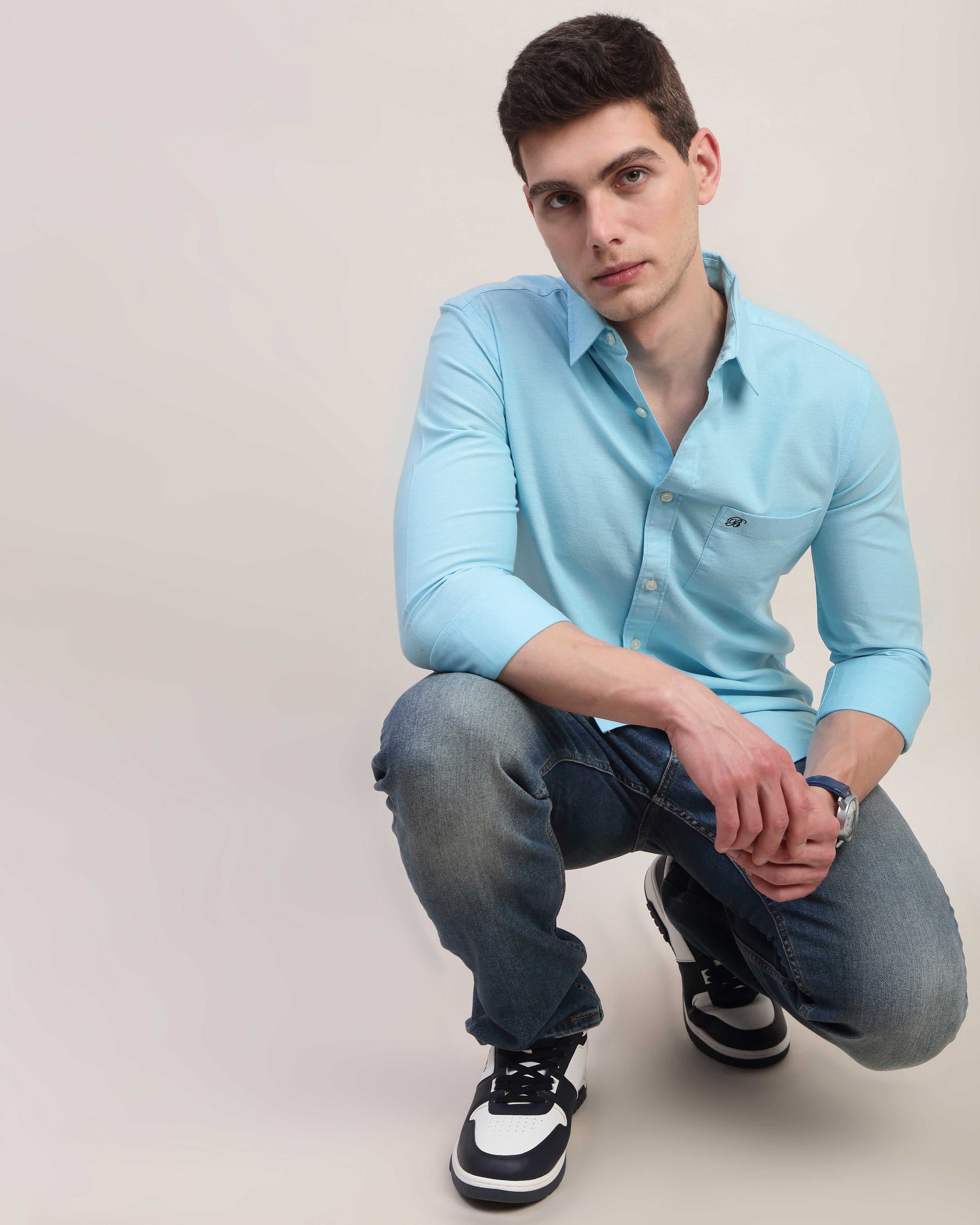 Men Slim Fit Oxford Cotton Casual Shirt