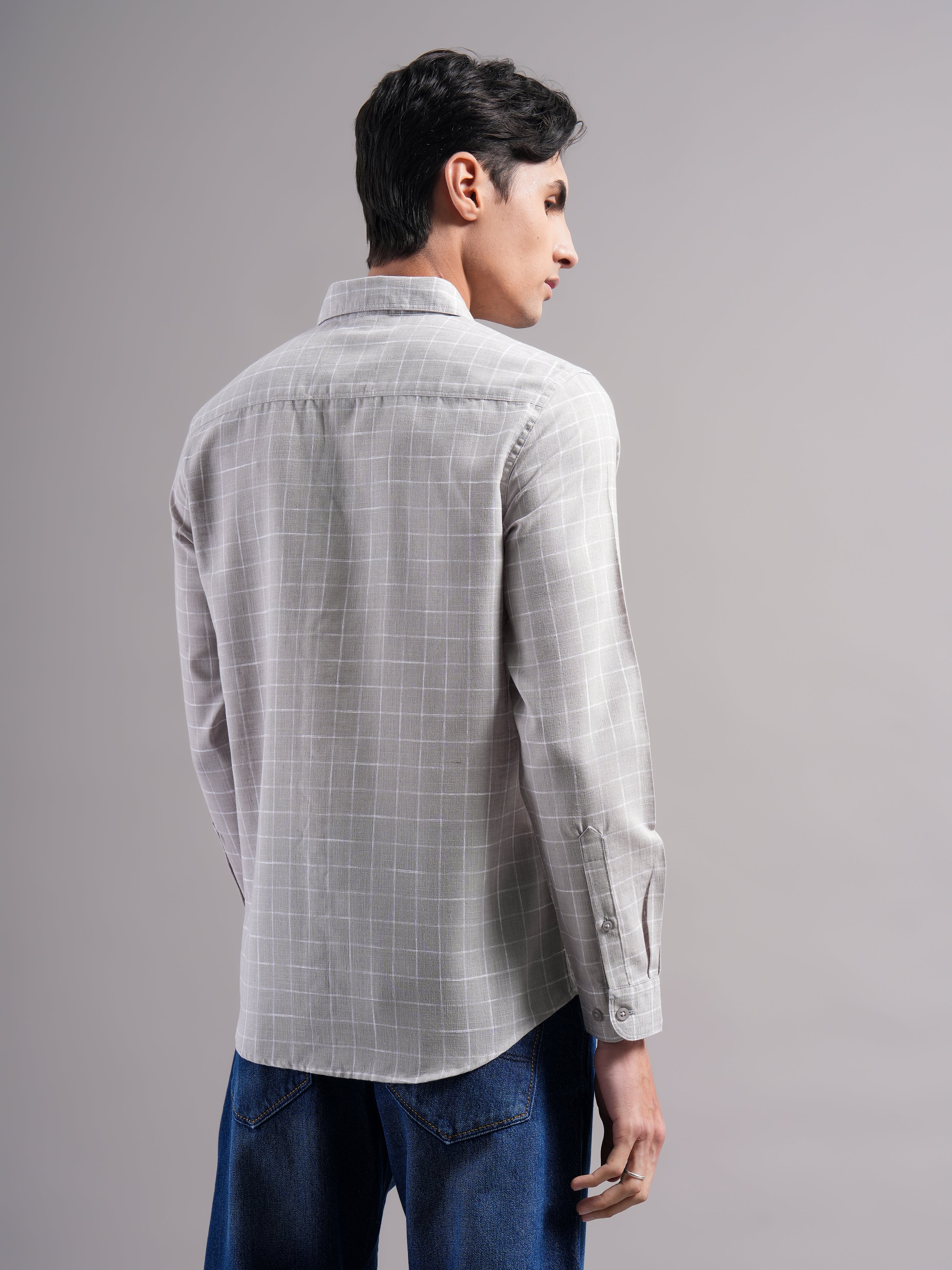 Men Smart Slim Fit Windowpane Checks Checked Casual Shirt