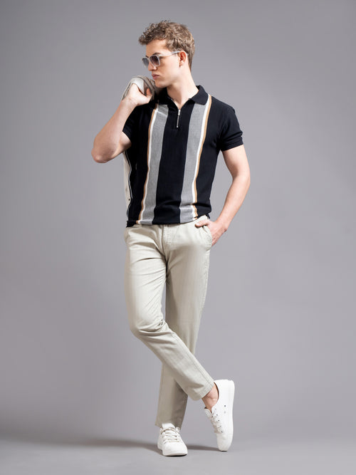 Men Smart Stripped Ankel Fit Low-Rise Chinos Trousers