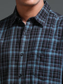 Men's Melange Twill Blue Checks Shirts