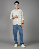 Men Smart Slim Fit Floral Printed Spread Collar Cotton Casual Shirt