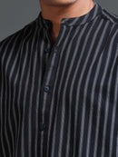 Men Stripes Black Shirt