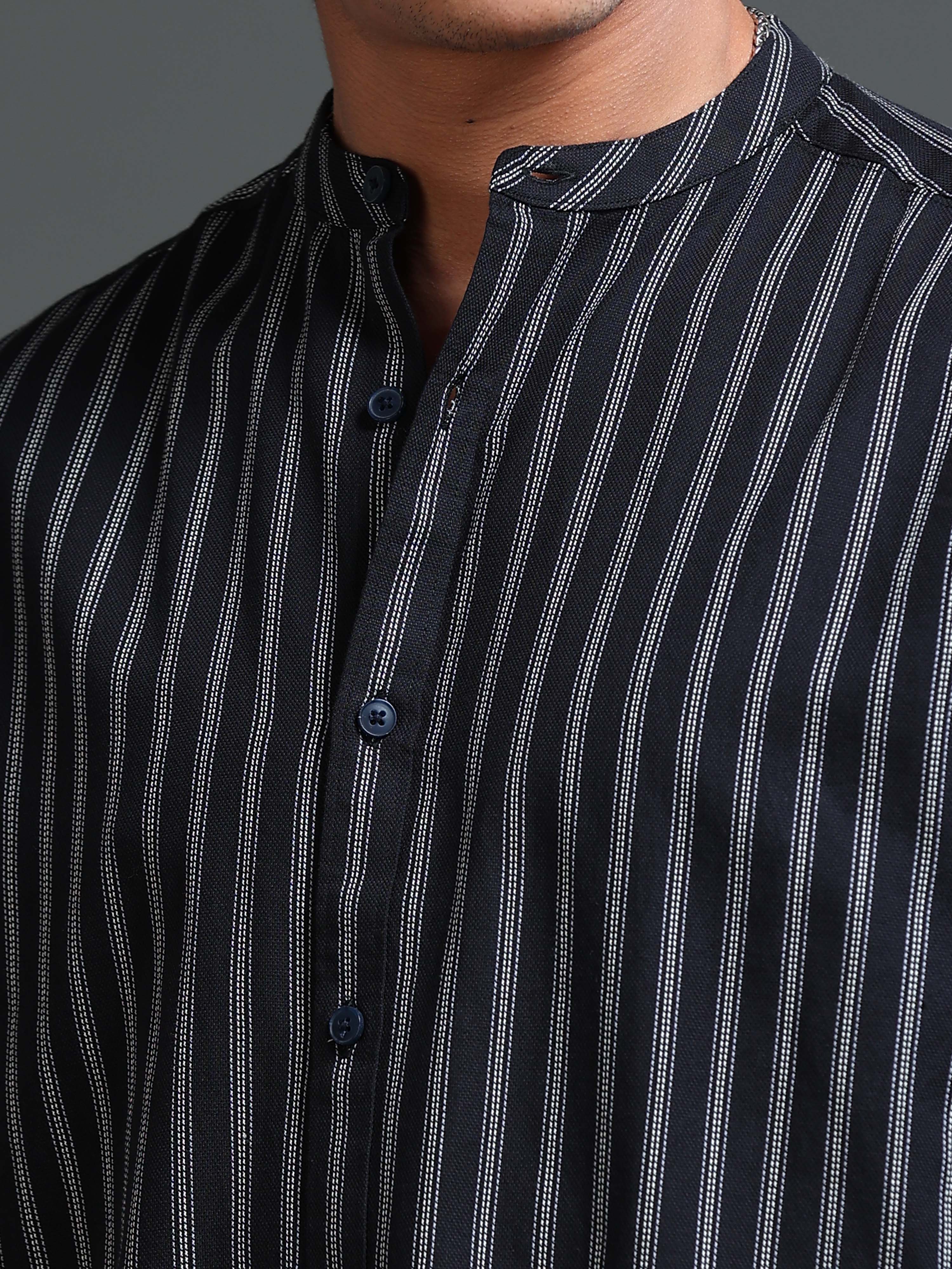 Men Stripes Black Shirt