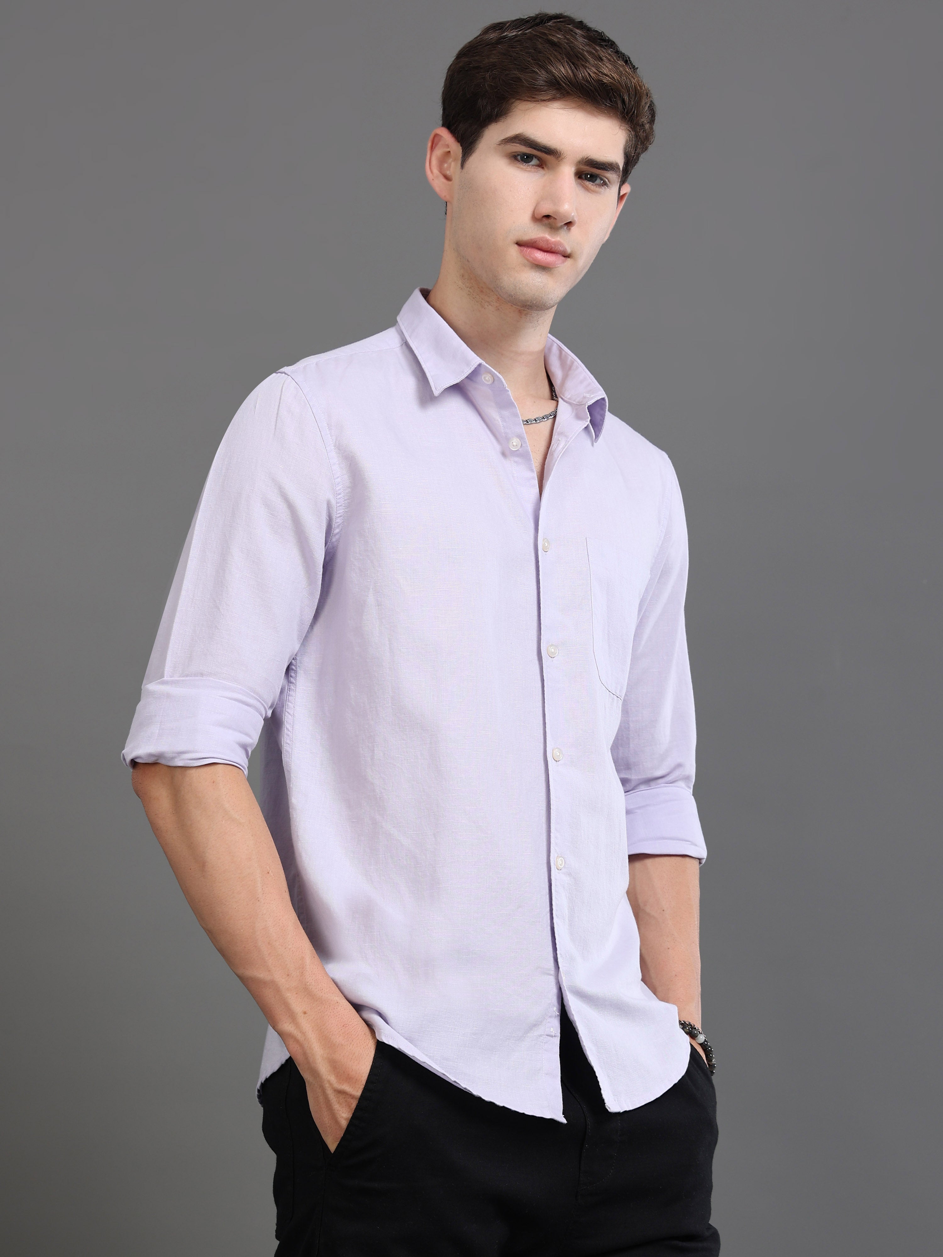 Men Smart Cotton Linen Slim Fit Shirt