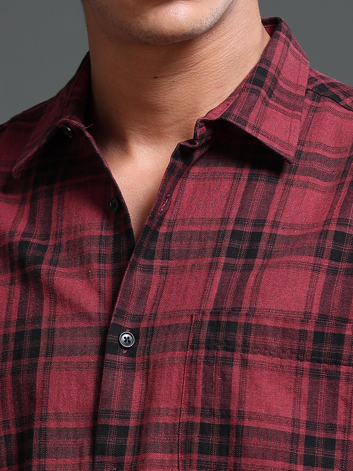 Men's Melange Twill Red Checks Shirts