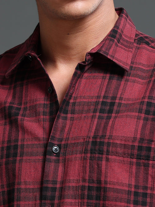 Men's Melange Twill Red Checks Shirts
