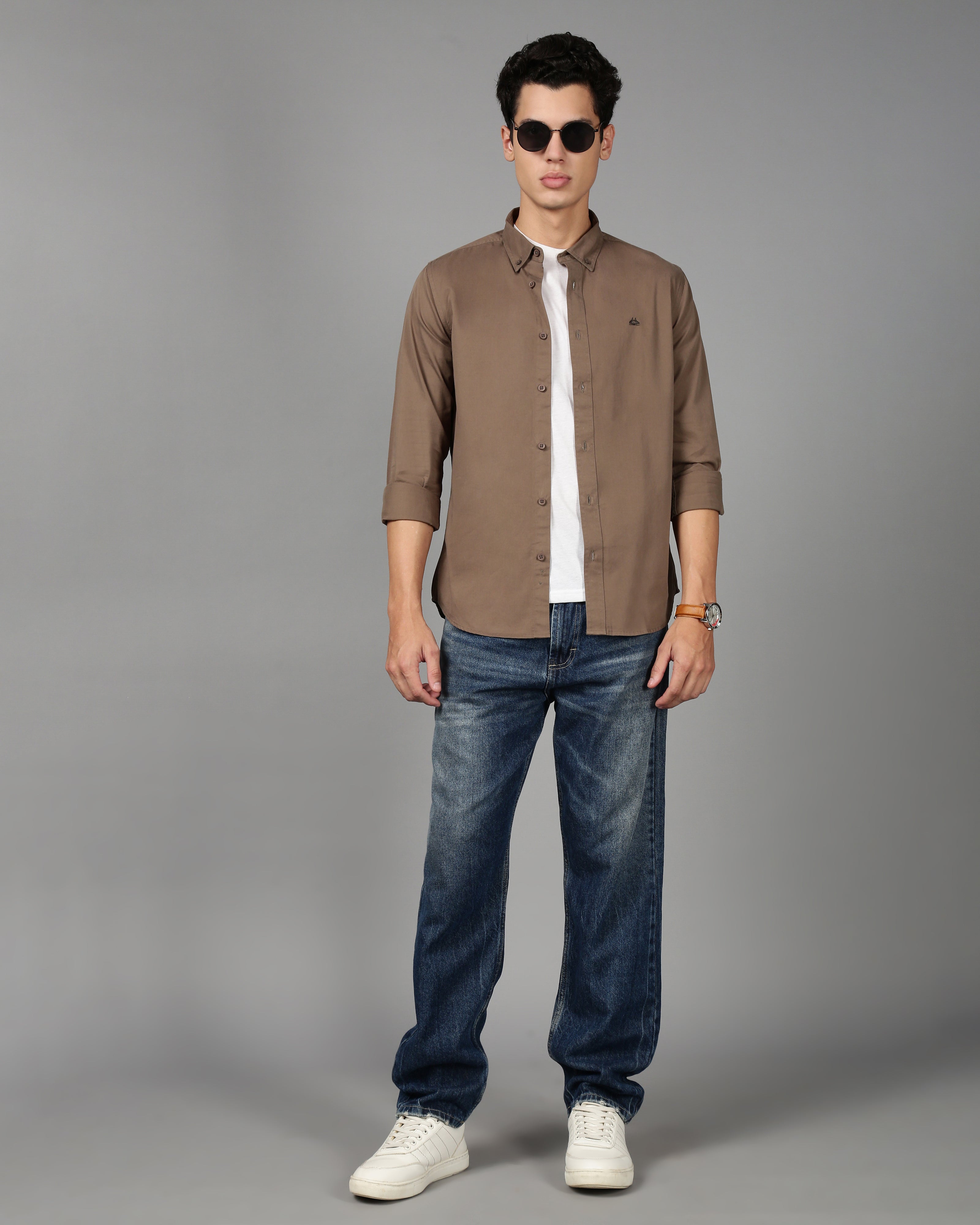 Men Smart Slim Fit Solid Button-Down Collar Cotton Casual Shirt