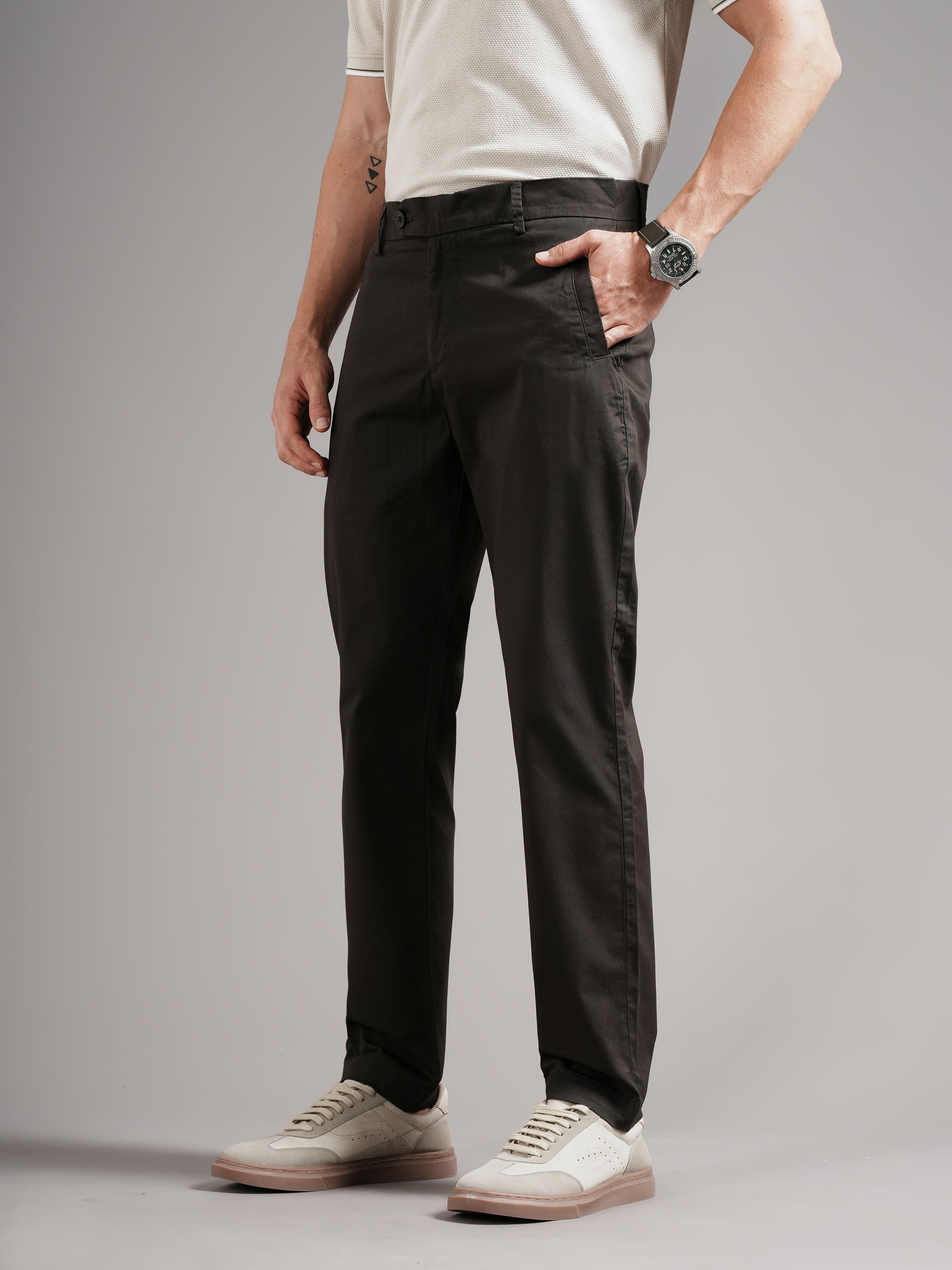 Men Tailored Low-Rise Chinos Trousers