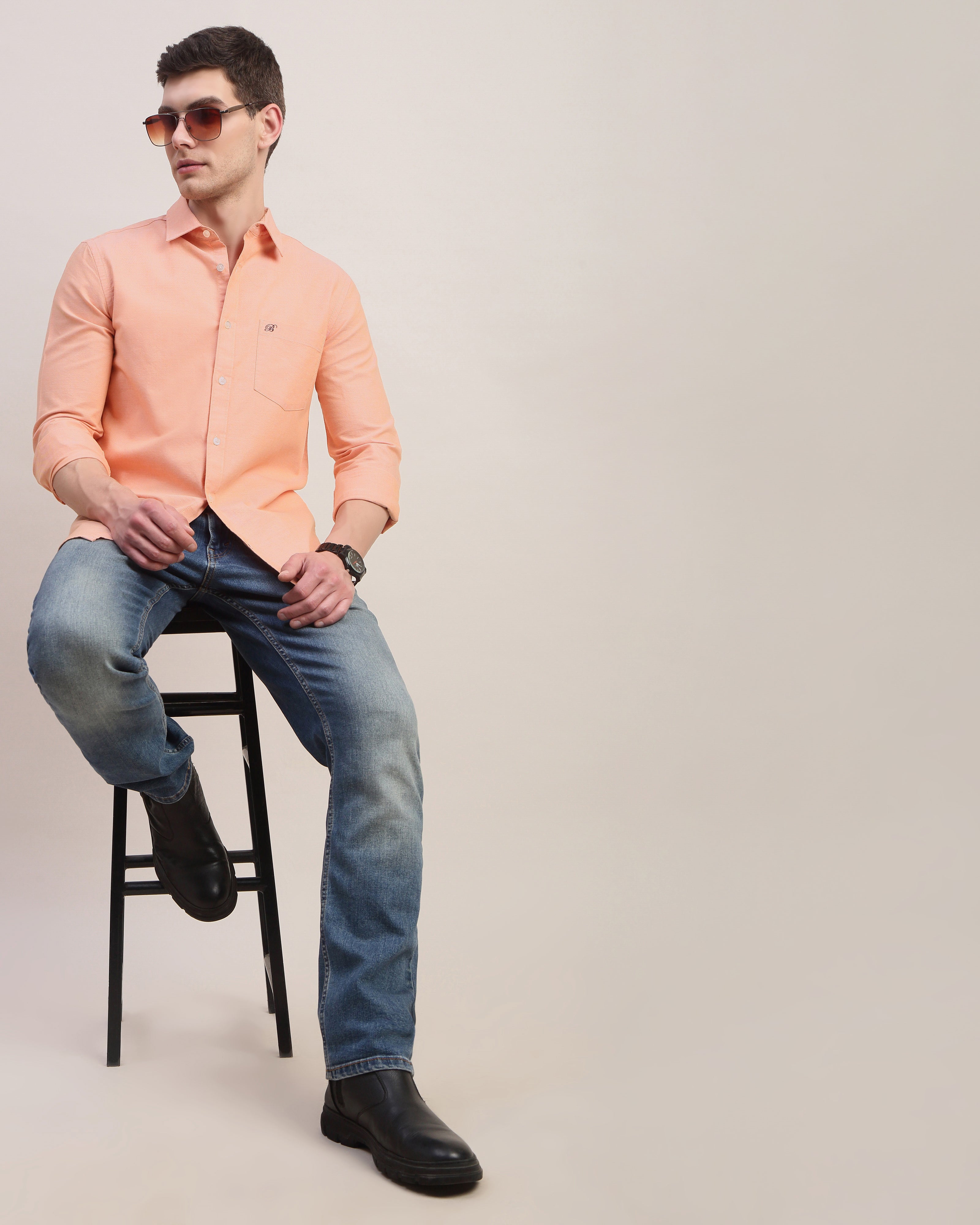 Men Slim Fit Oxford Cotton Casual Shirt