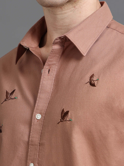 Men Oxford Embroidary Slim Fit Shirt