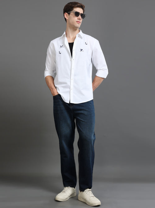 Men Oxford Embroidary Slim Fit Shirt