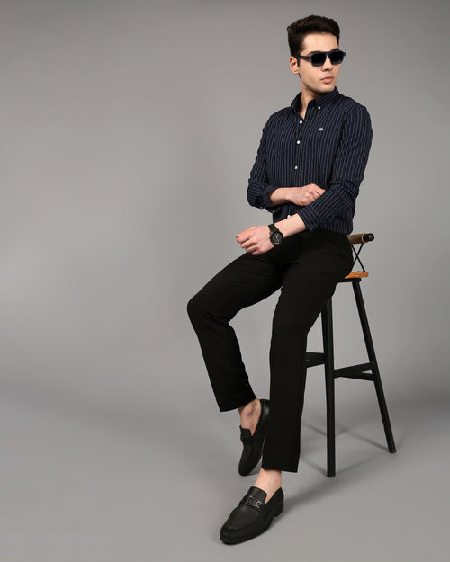 Comfort Slim Fit Vertical Striped Button-Down Collar Casual Shirt
