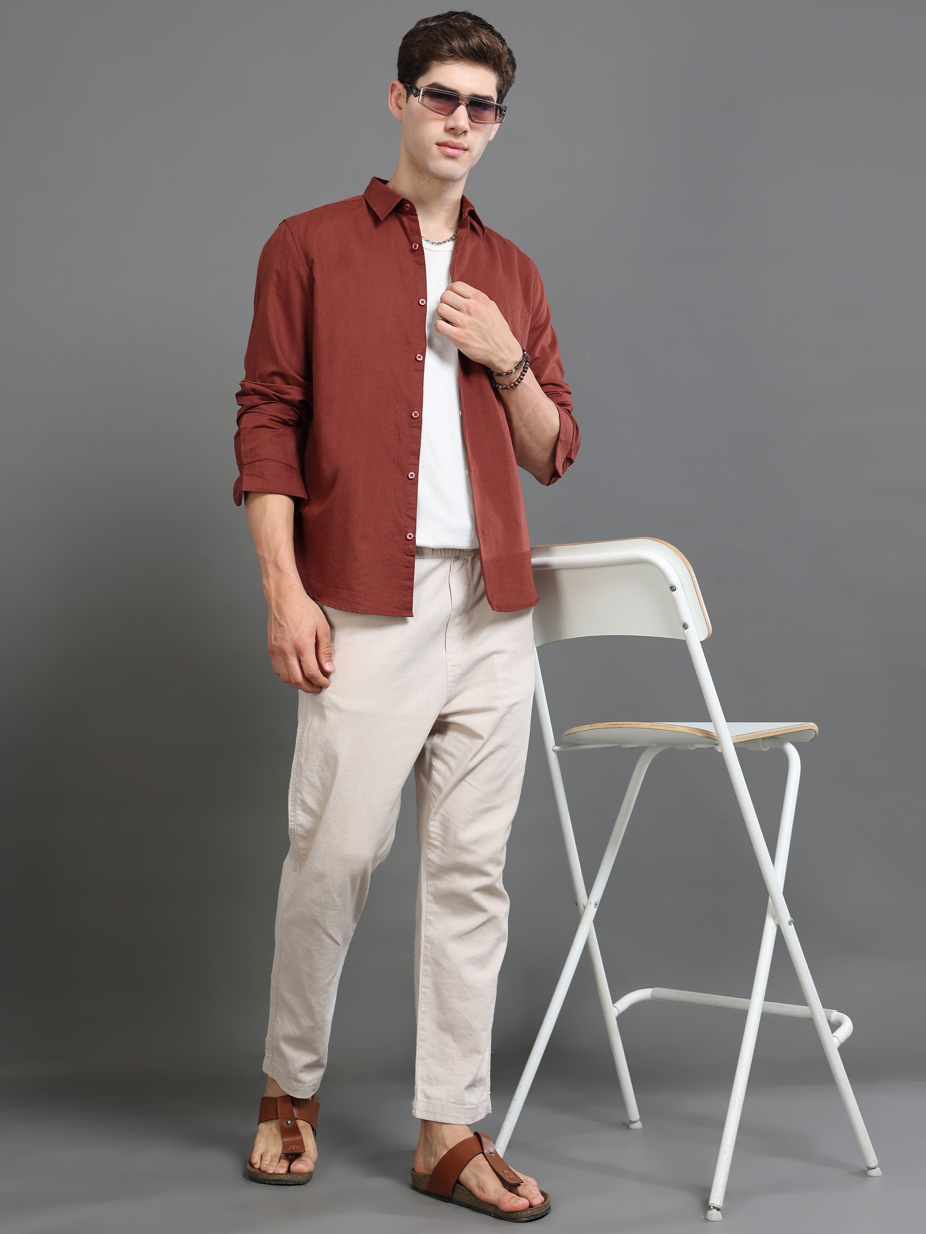 Men Smart Cotton Linen Slim Fit Shirt