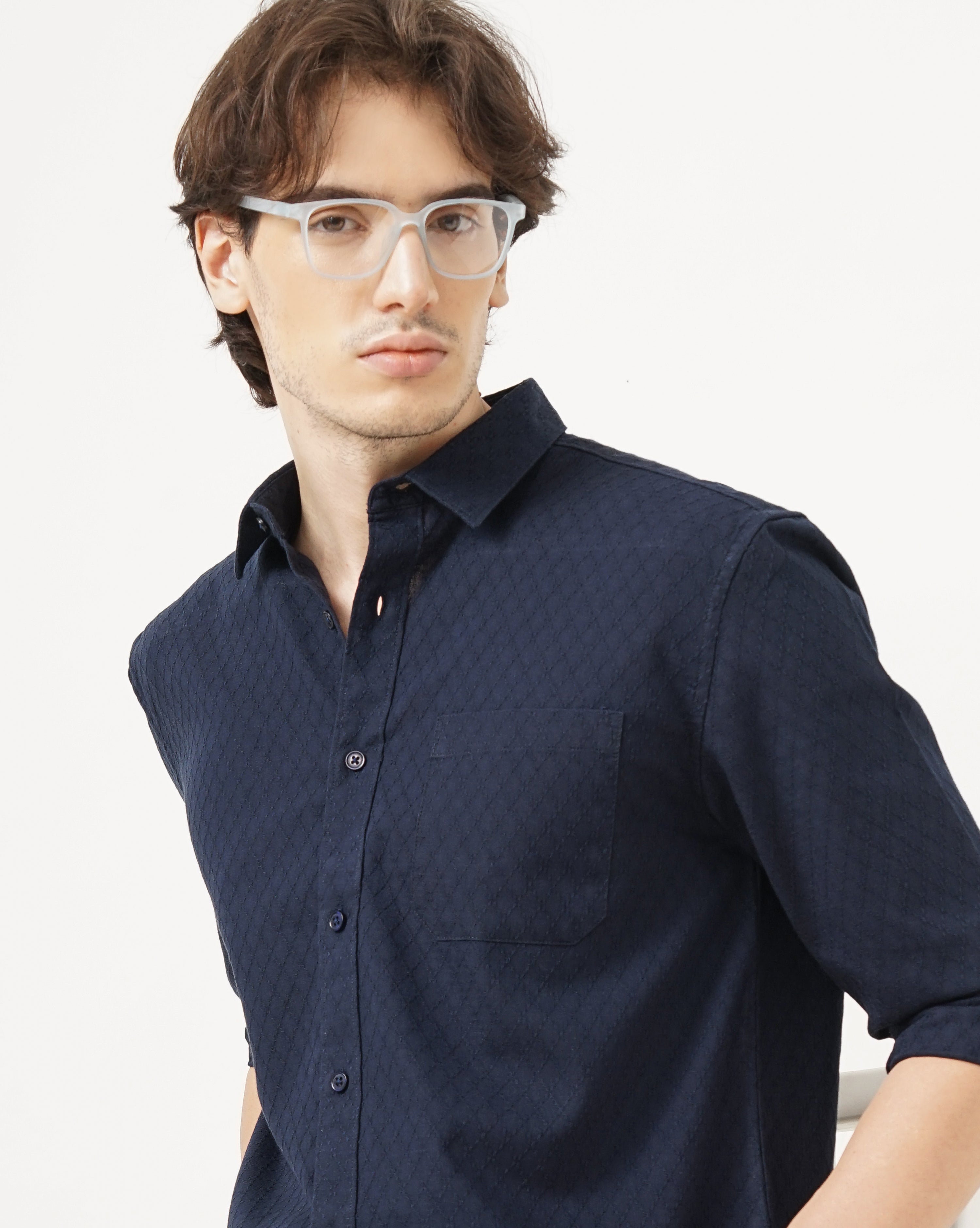 MEN'S SELF DESIGN REGULAR FIT SHIRT