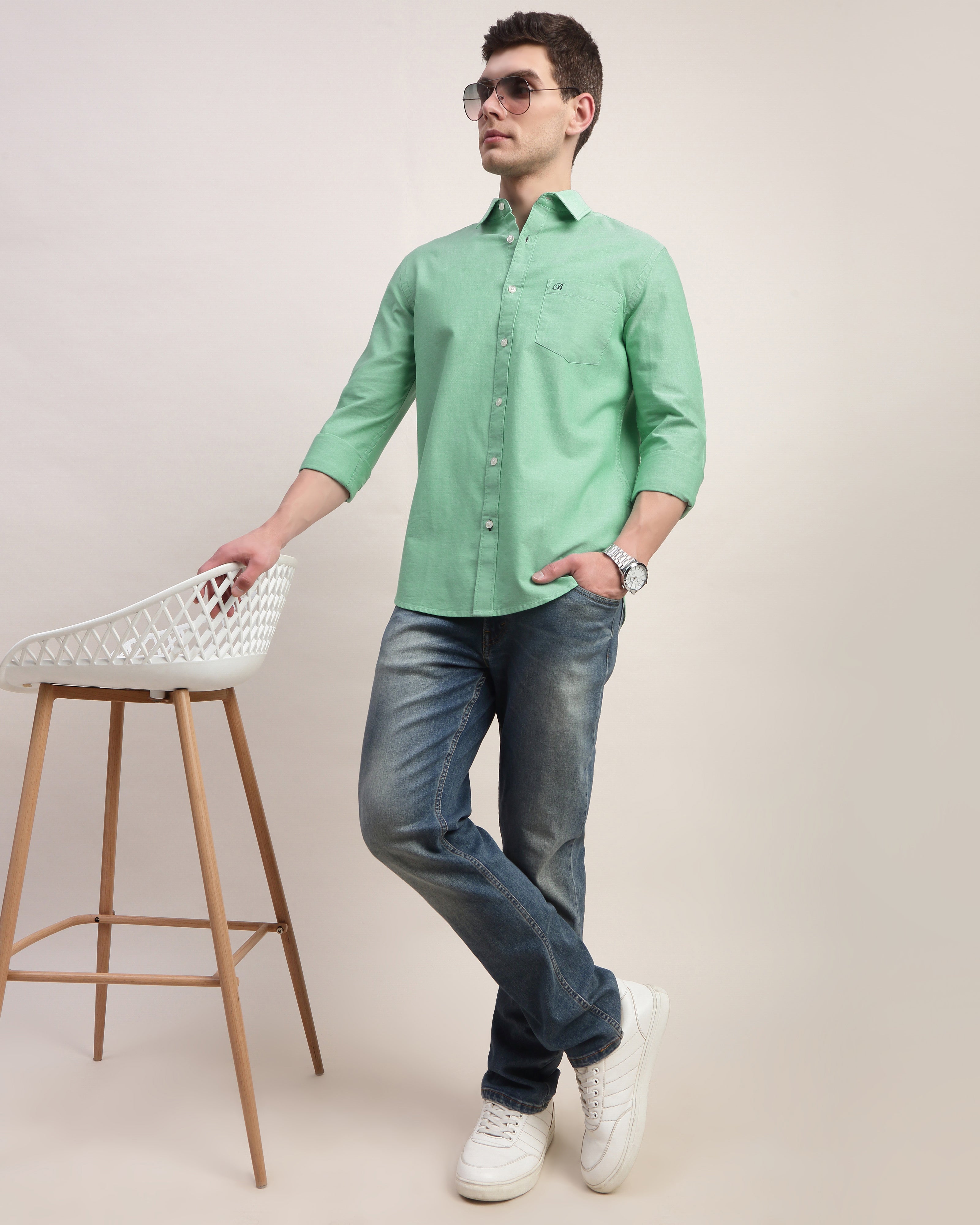 Men Slim Fit Oxford Cotton Casual Shirt