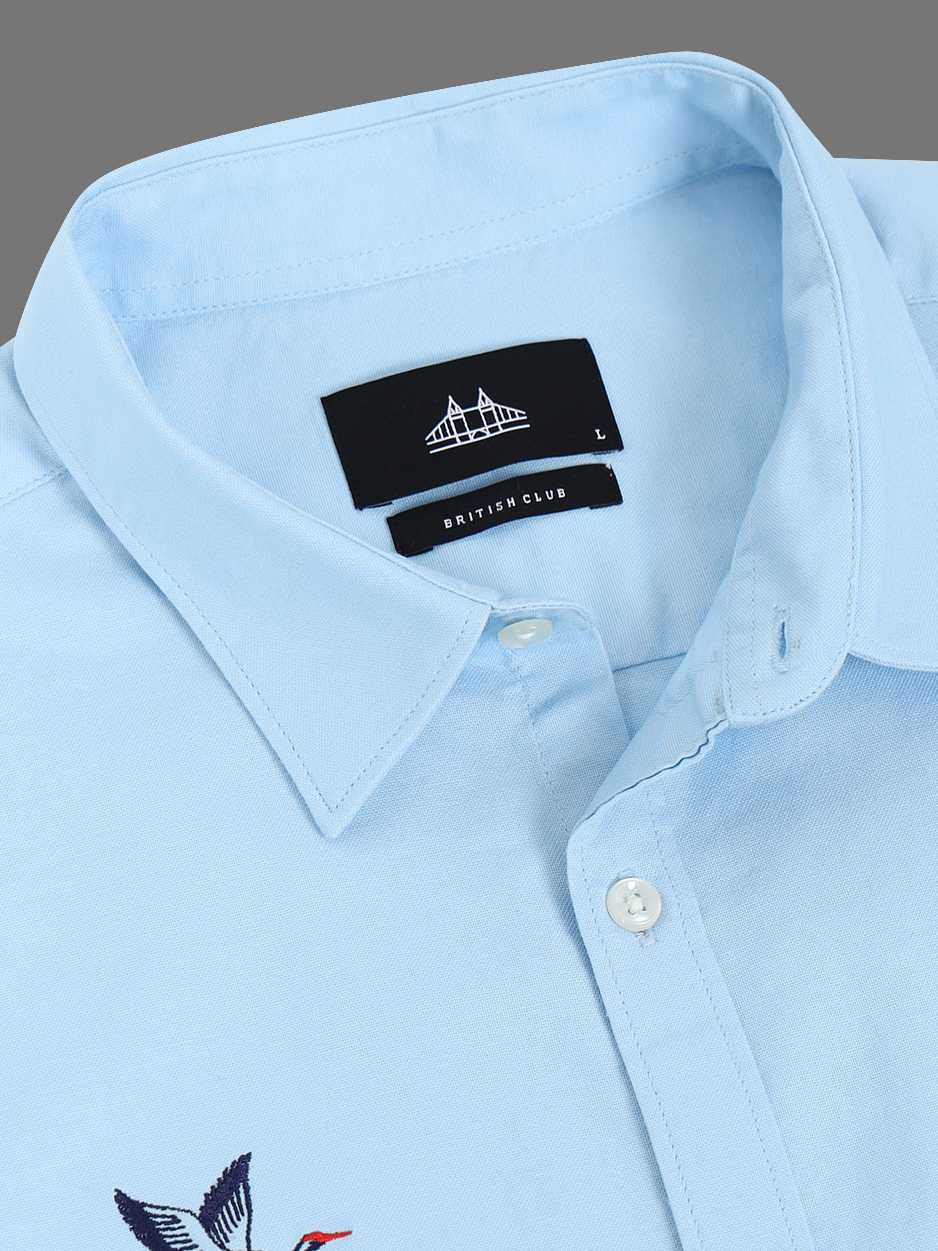 Men Oxford Embroidary Slim Fit Shirt