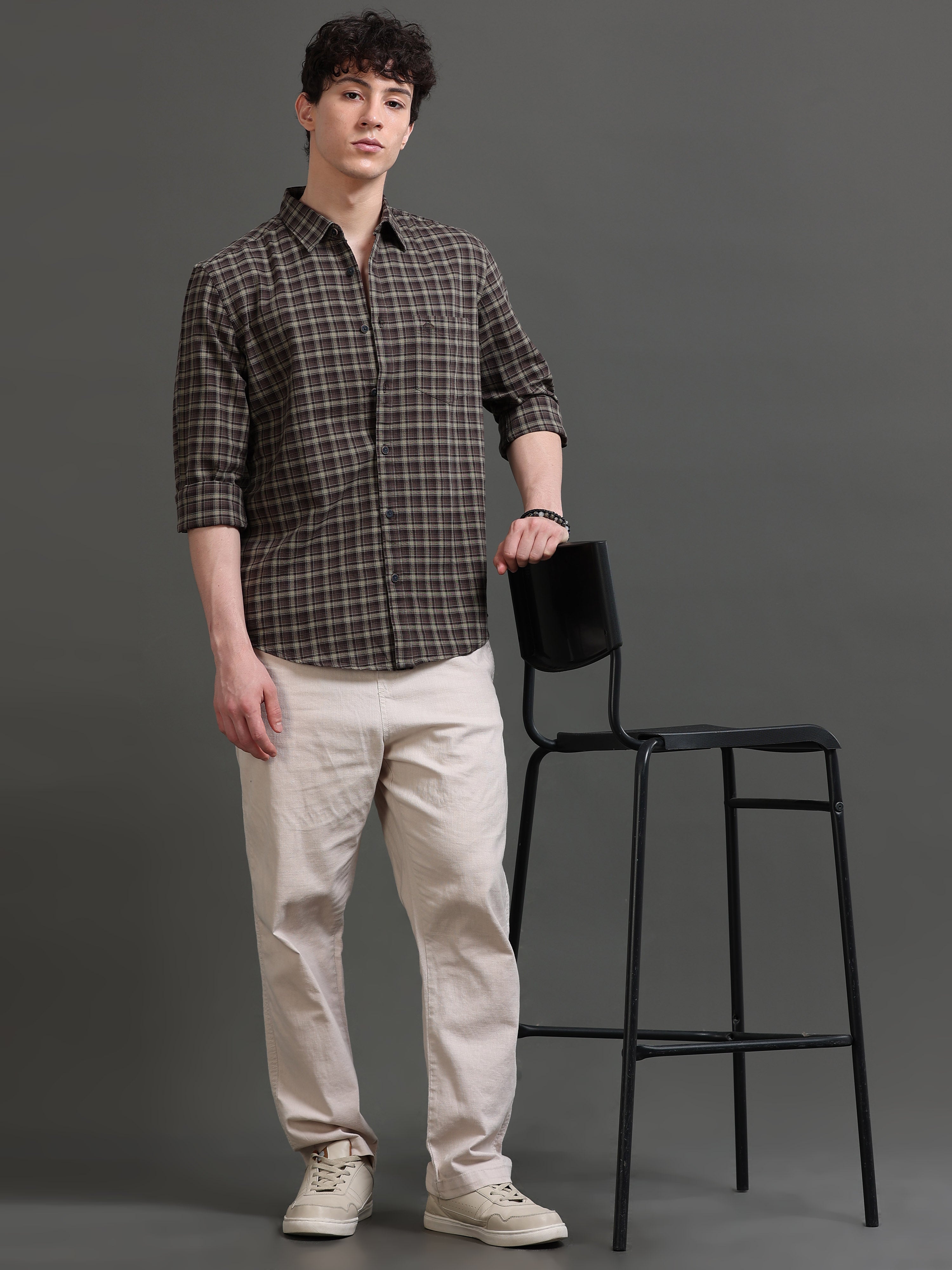 Men Smart Slim Fit Tartan Checks Checked Casual Shirt