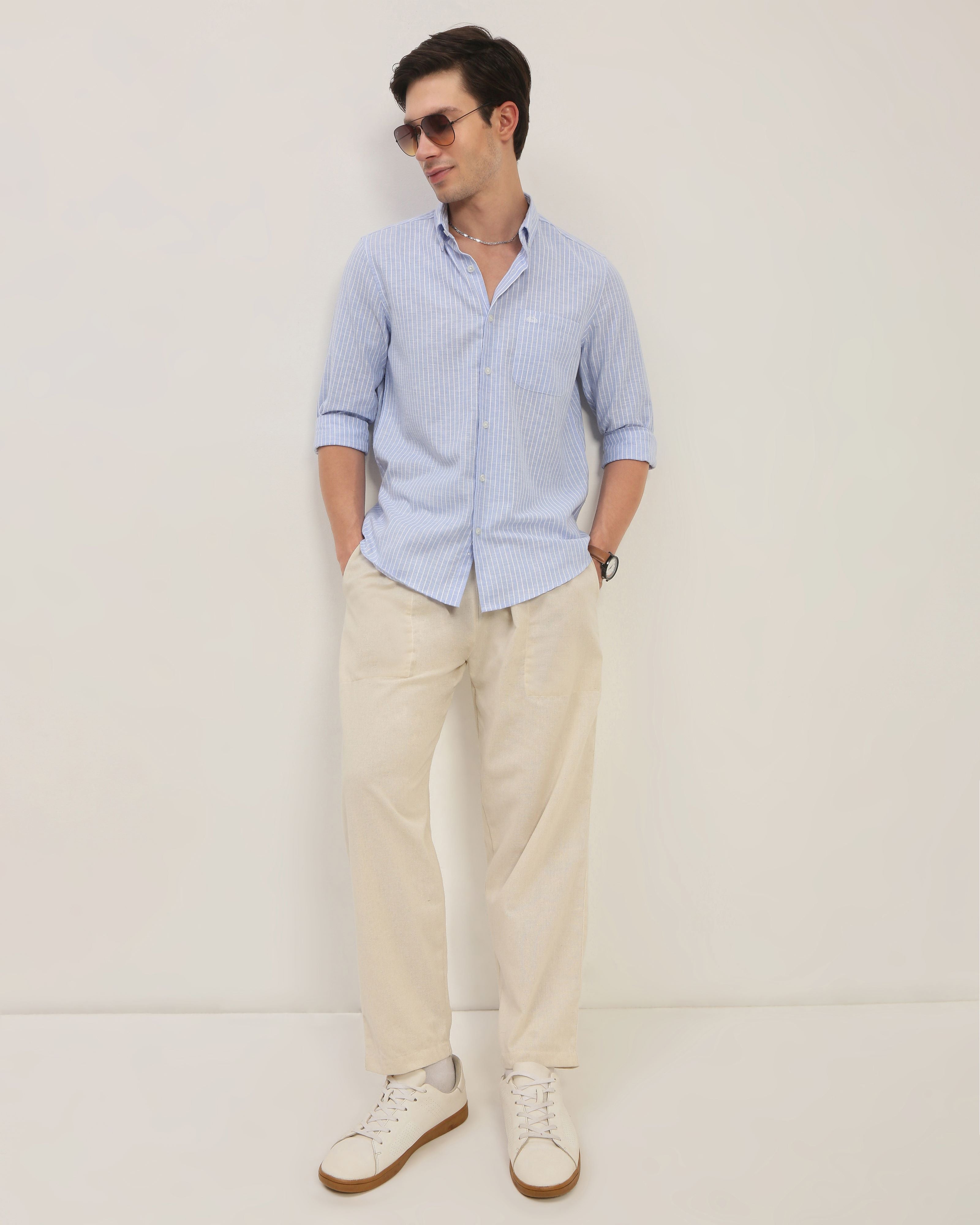 Smart Slim Fit Striped Button-Down Collar Cotton Casual Shirt