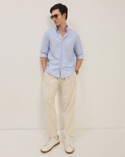 Smart Slim Fit Striped Button-Down Collar Cotton Casual Shirt