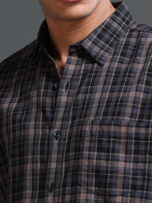 Men's Melange Twill BrownChecks Shirts