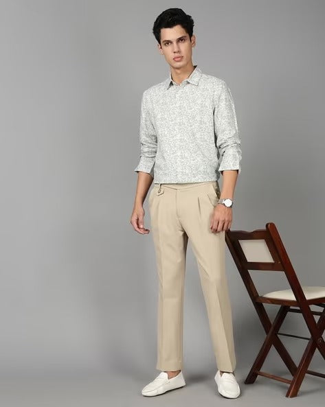 Men Smart Slim Fit Floral Printed Spread Collar Cotton Formal Shirt