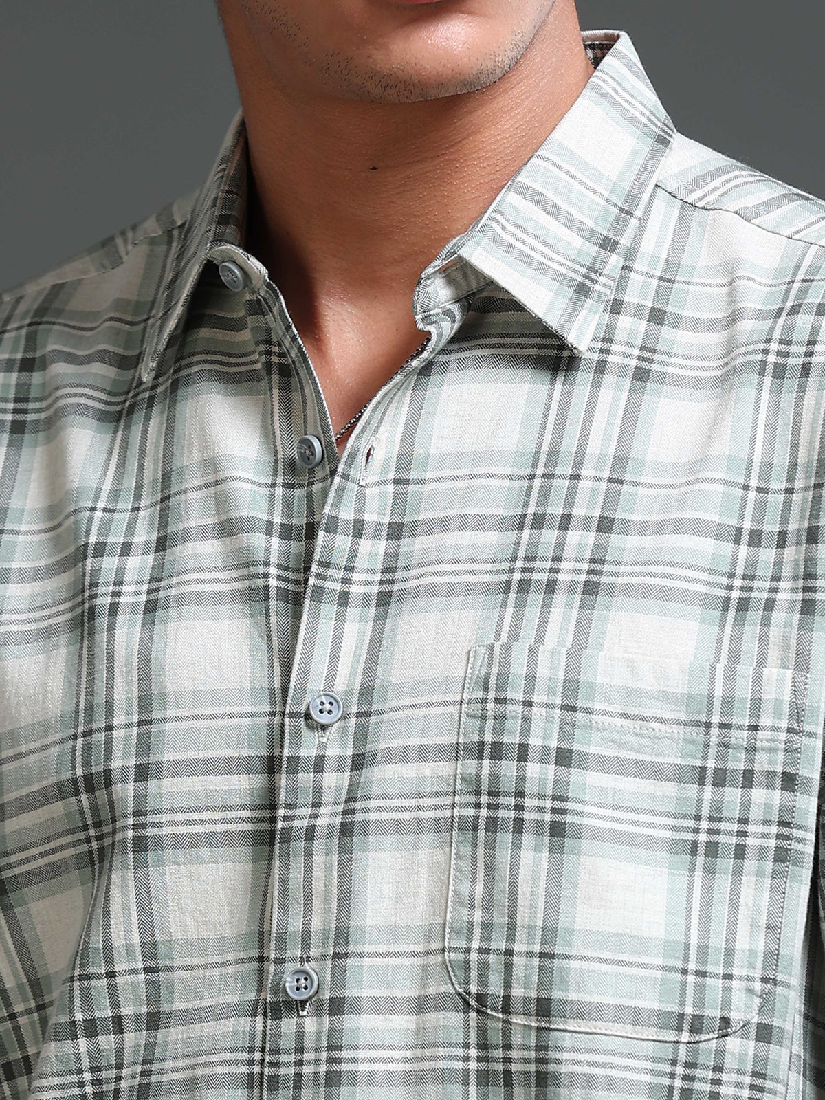 Men's Melange Twill Green Checks Shirts