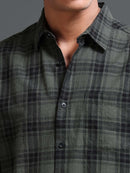 Men's Melange Twill Olive Checks Shirts