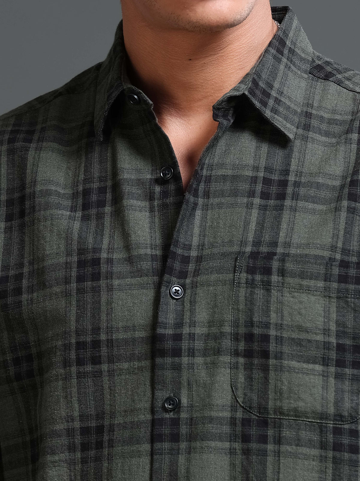 Men's Melange Twill Olive Checks Shirts